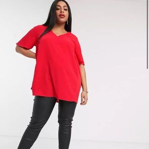 Red v-neck shirt with short sleeve